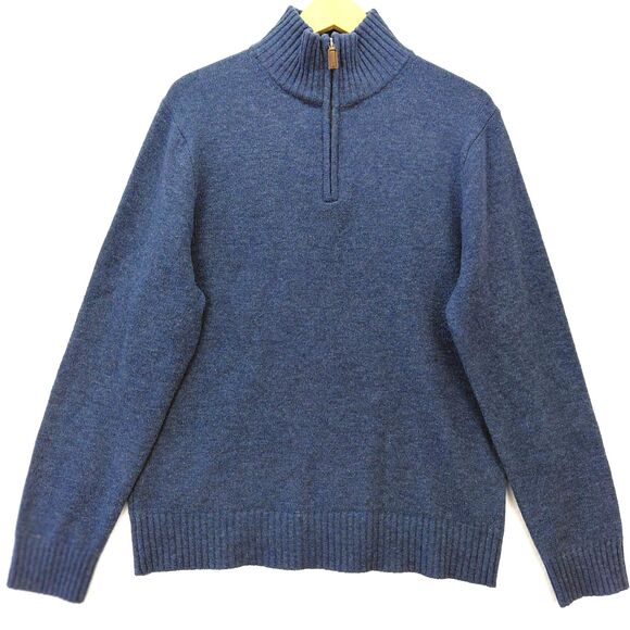 J Crew Sweater Men Large Blue Lambswool 1/4 Zip Knit Mock Neck Slim Fit Academia - Picture 1 of 11